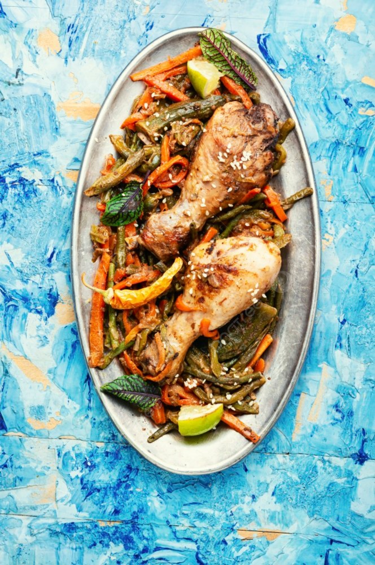 Fondo deliciosas piernas de pollo guisadas con pãrragos y zanahorias piernas de pollo picant fritas y verduras foto e imagen para dcarga gratuita