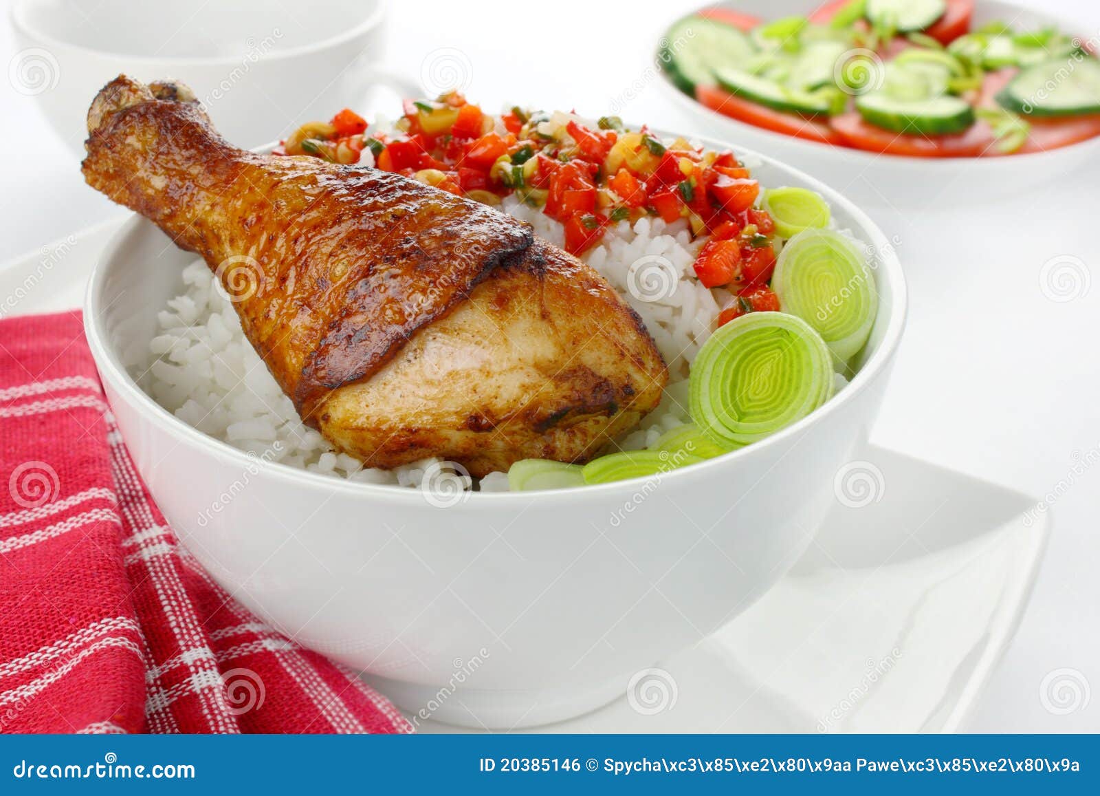 Pierna de pollo frito con arroz fotos de stock