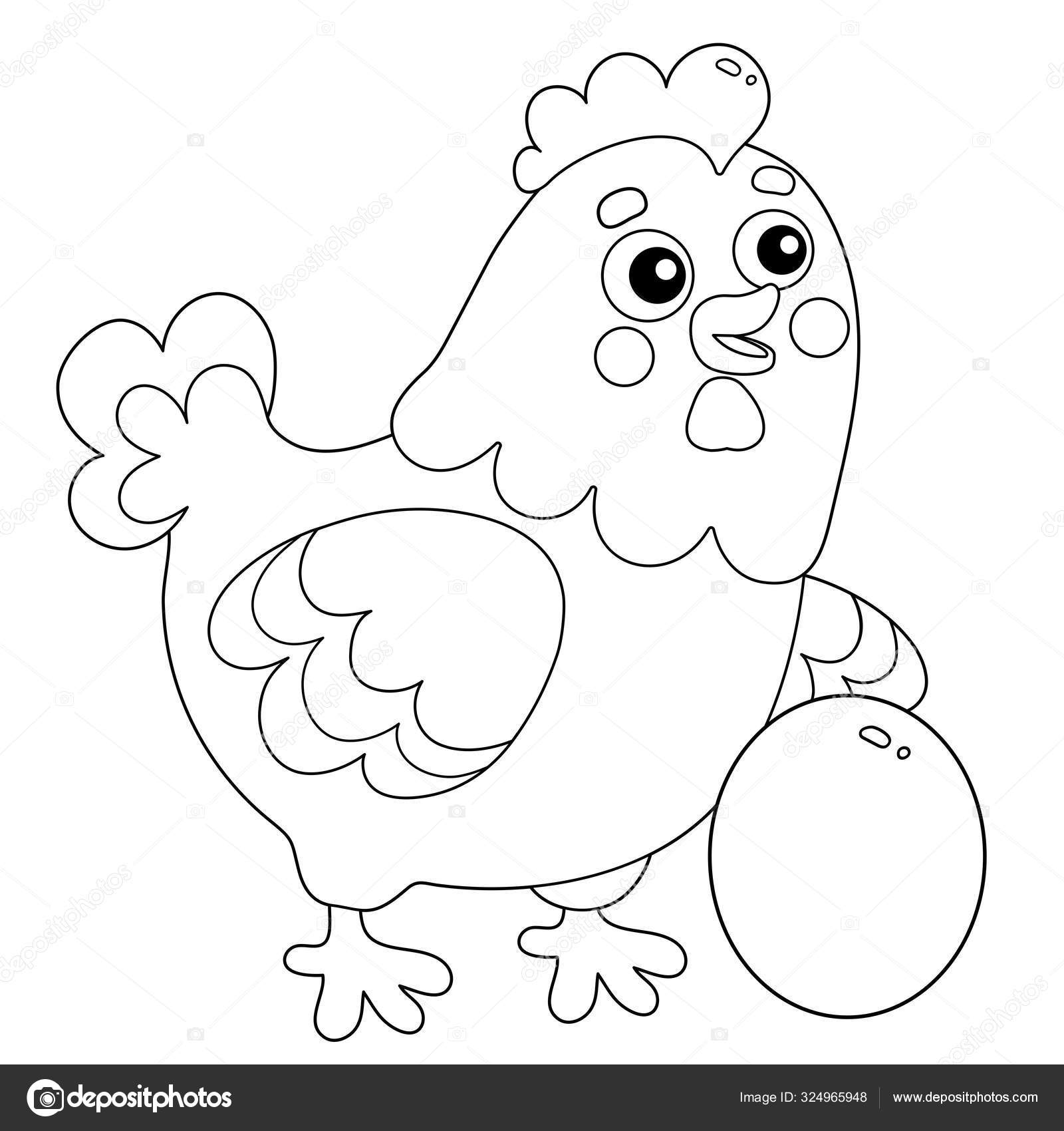 Pãgina para colorear esquema de dibujos animados de pollo o gallina con huevo animales de granja libro para colorear para niãos vector de stock por oleon