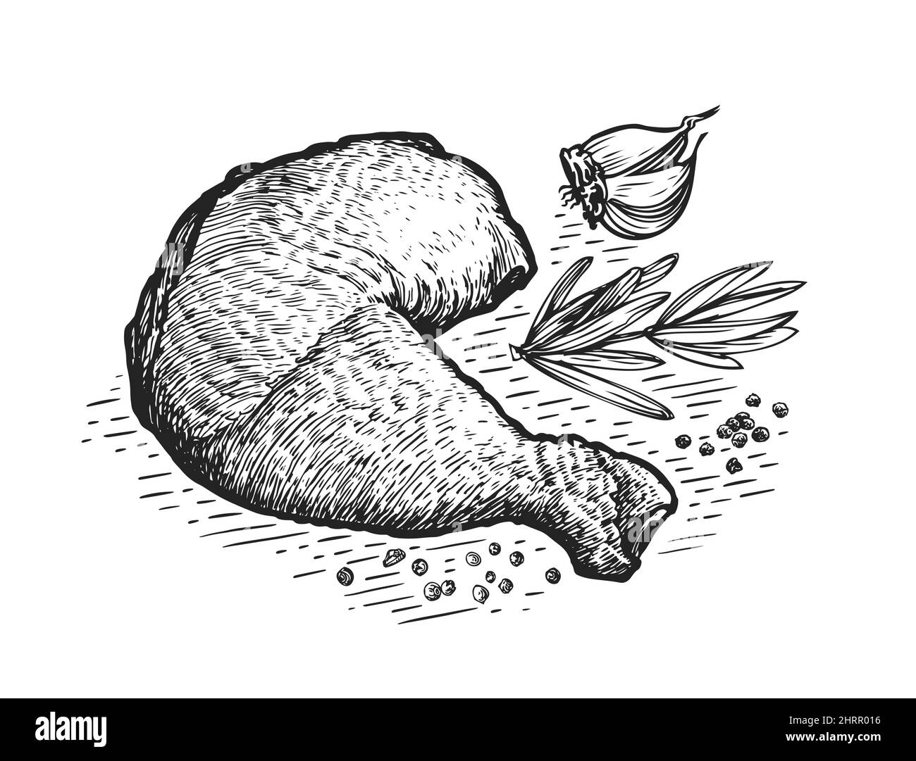 Muslo de pollo frito y asado ilustraciãn de vector de boceto de carne de cocciãn imagen vector de stock