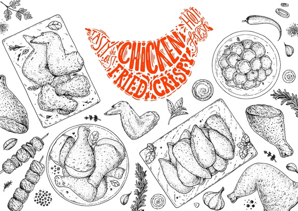 Bbq chicken wings mãs de ilustraciones y dibujos de stock con licencia libres de regalãas