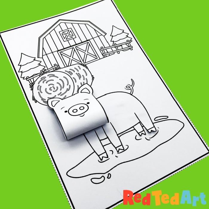 D pig coloring page craft