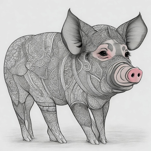 Premium ai image drawing zentangle pig for coloring book for adult or other decorations
