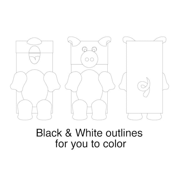 Pig paper bag puppet blank coloring version downloadable pdf kids craft