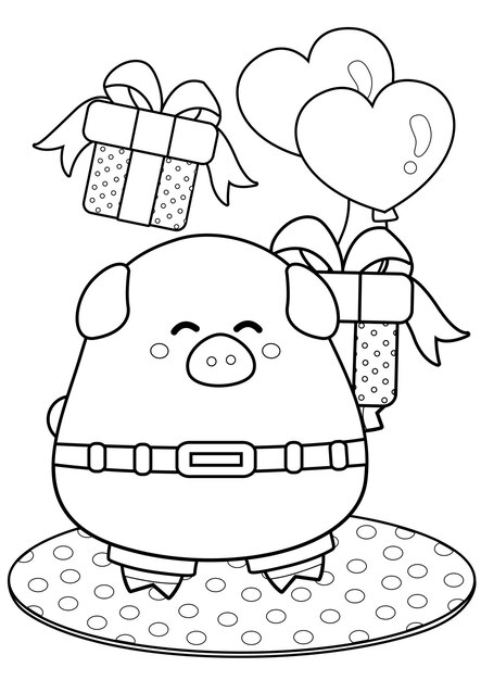Premium vector lovely cute pig in love coloring page for kids and adult