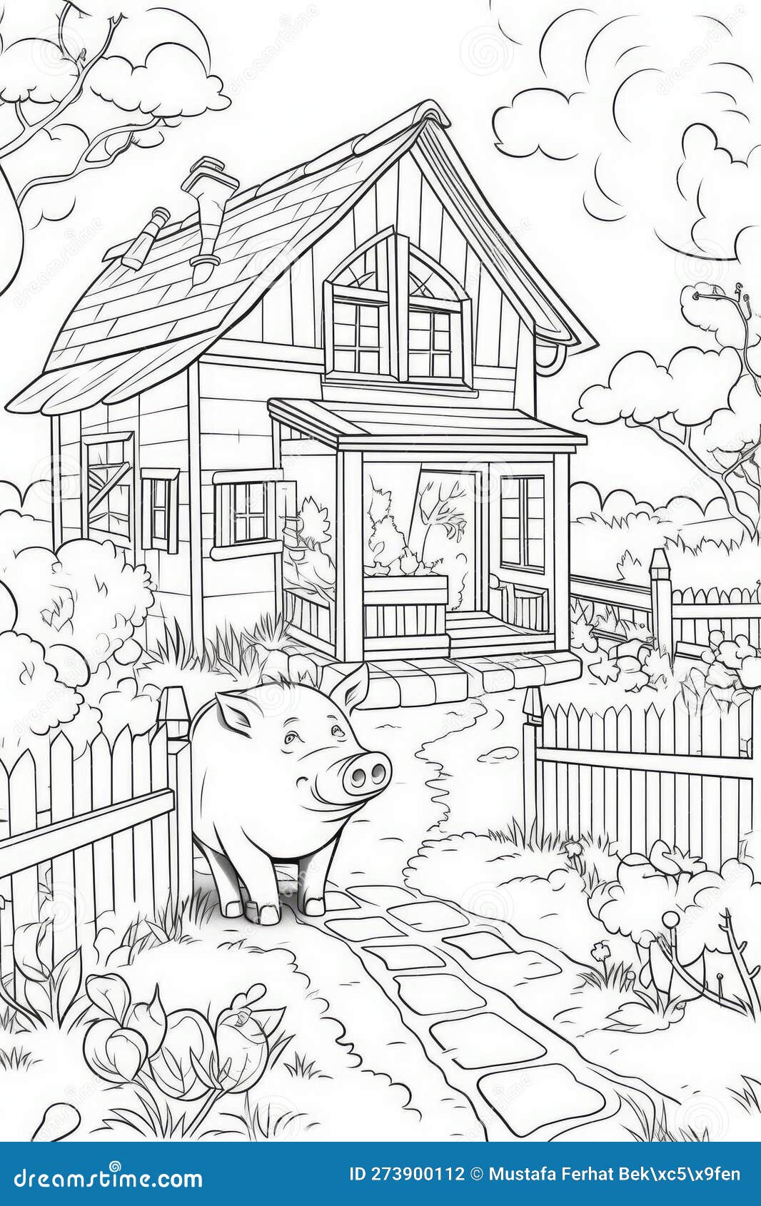 Coloring page outline of cartoon cute little pig coloring book for kids generative ai stock illustration