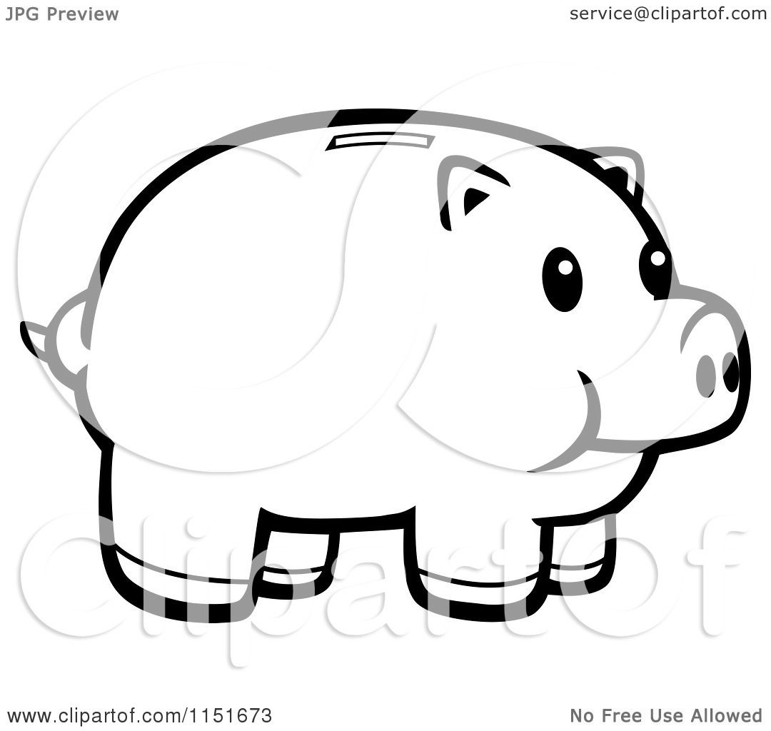 Cartoon clipart of a black and white piggy bank