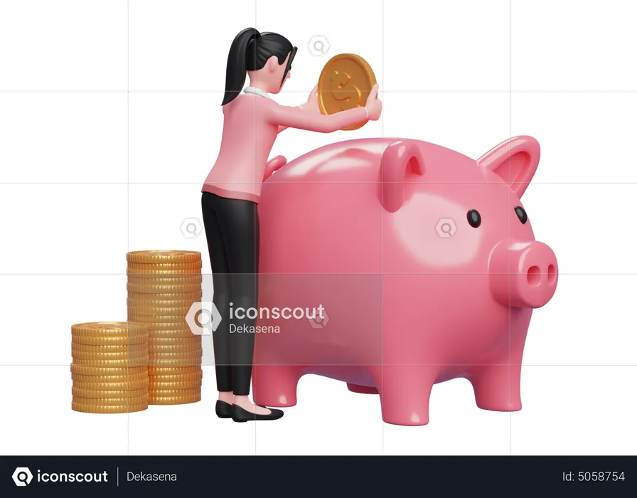 Woman saving money inside piggy bank d illustration download in png obj or blend format