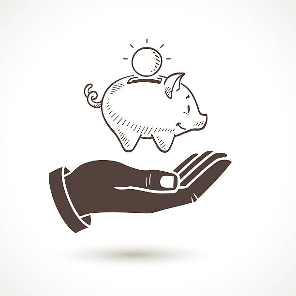 Black and white cartoon piggy bank stock illustrations royalty