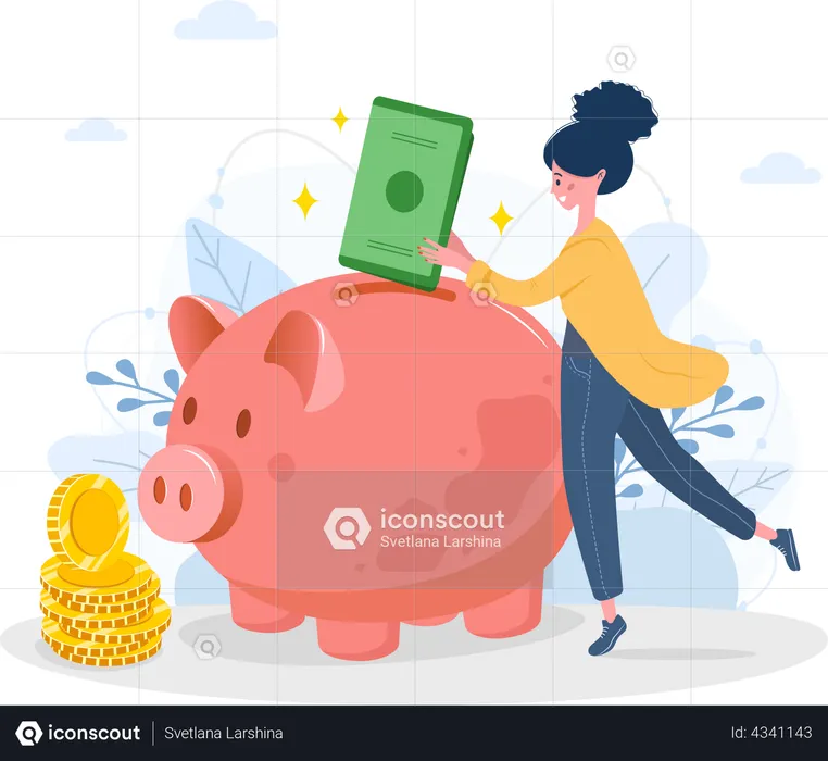 Best woman saving money illustration download in png vector format