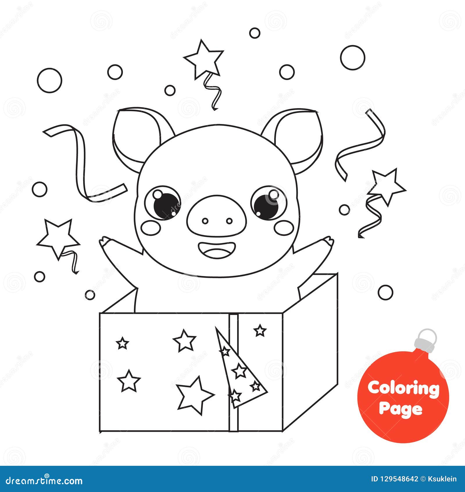 Coloring page chinese new year pig in gift box educational children game drawing kids printable activity stock vector
