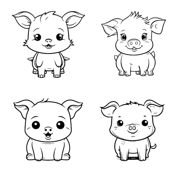 Premium vector coloring book illustration funny piggy kawaii coloring page vector illustration