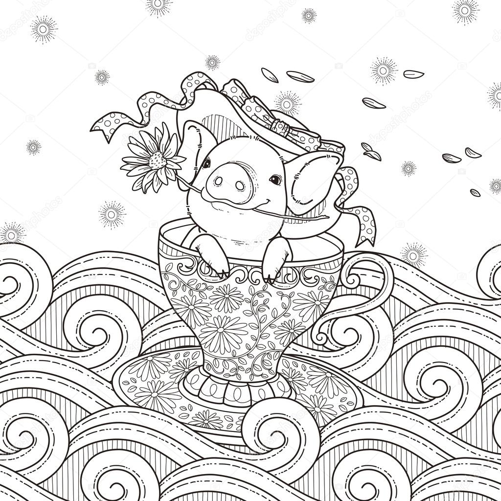 Adorable piggy coloring page stock vector by kchungtw
