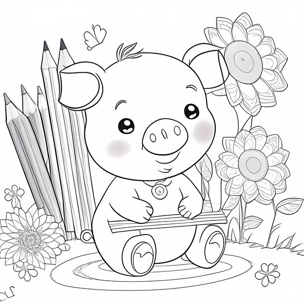 Premium ai image smiling piggy pal happy pig coloring page for children