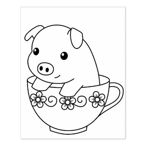 Cute piglet pig in a teacup coloring page rubber stamp zazzle cute coloring pages easy coloring pages disney coloring pages