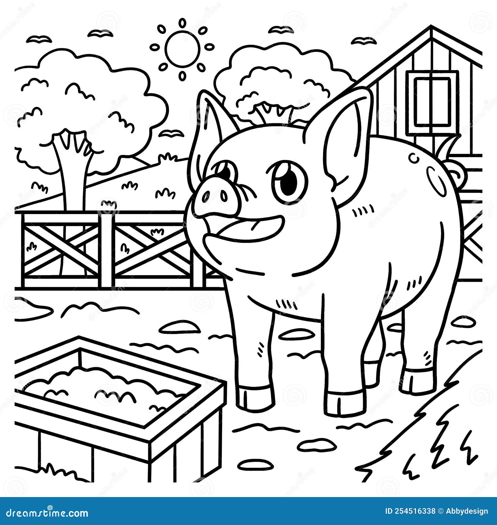 Pig animal coloring page for kids stock vector
