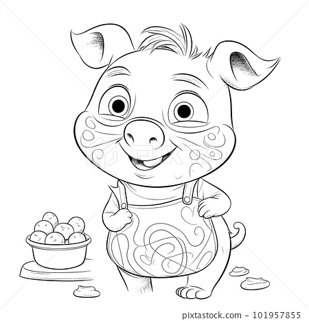 Pig black and white coloring pages for kids