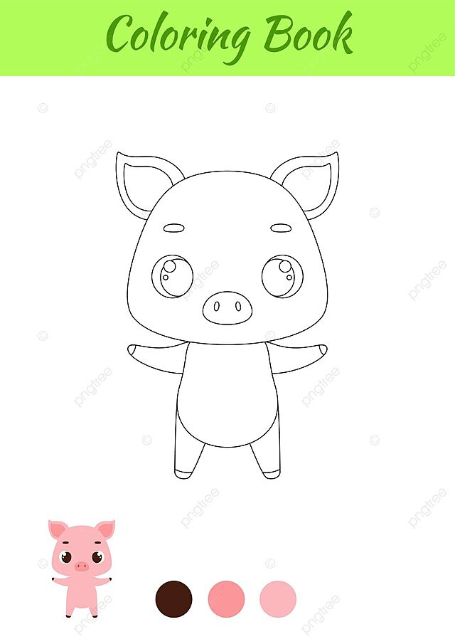 Happy pig coloring page for kids with cute animals vector school educational drawing png and vector with transparent background for free download