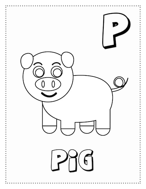 Premium vector letter p is for pig coloring page coloring book letter animals for kids