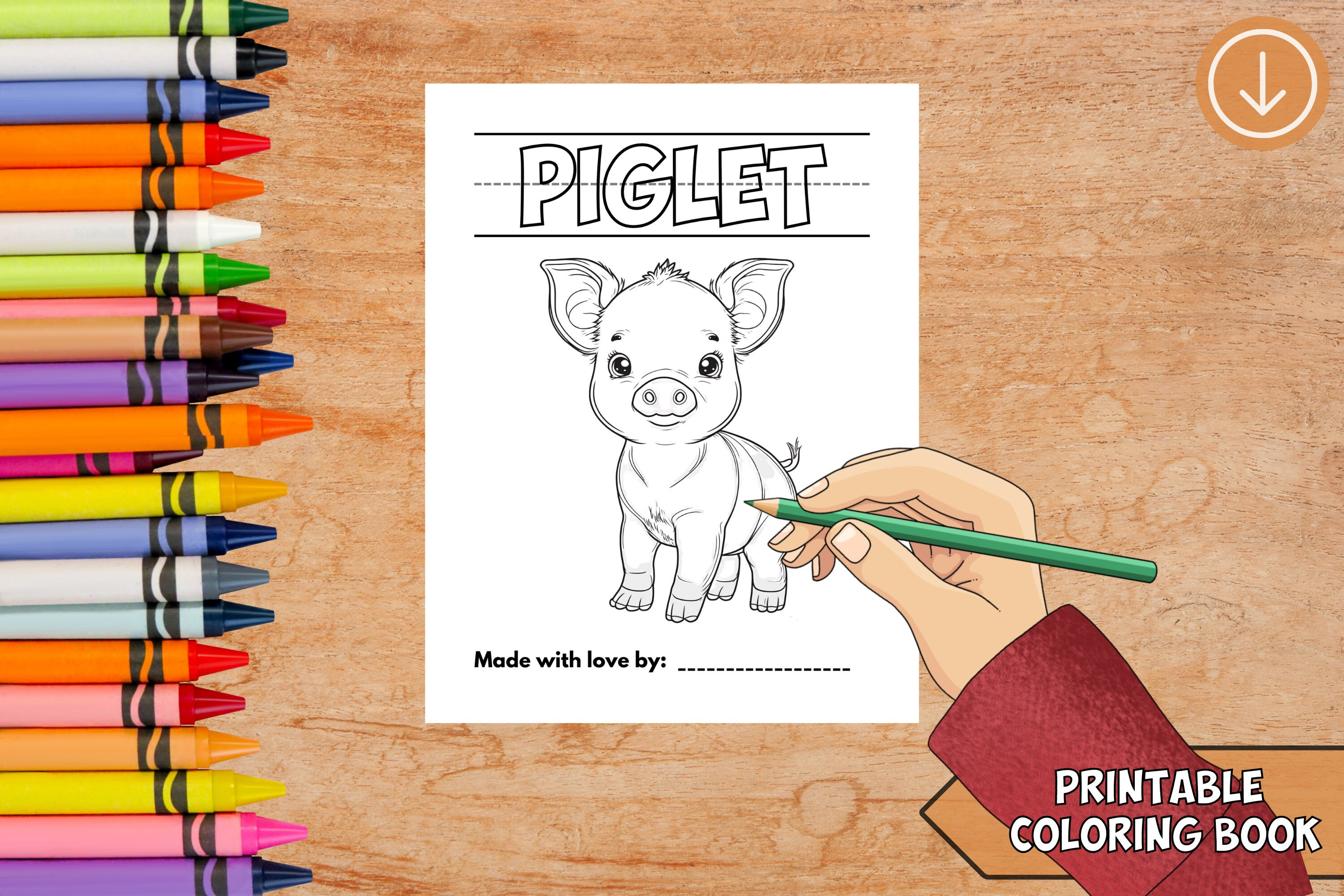 Piglet coloring page kids coloring book kids party favors coloring page coloring sheet printable pdf homeschool worksheets