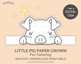 Pig paper hat for coloring printable farm animal activity page cute piglet coloring sheet diy kids party crown jpg download