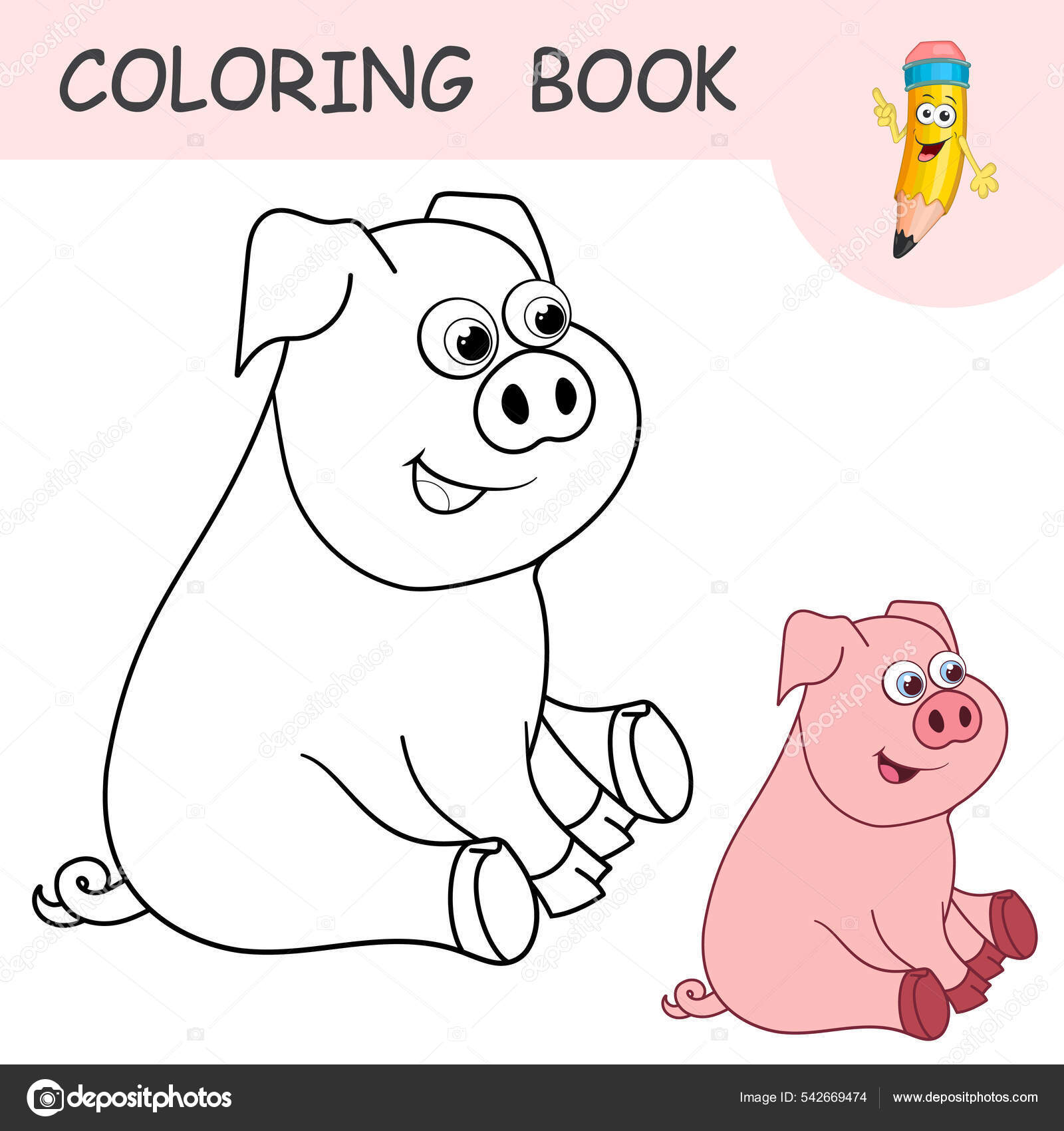 Coloring book fun character piglet colorless color samples pig piggy stock vector by kidland
