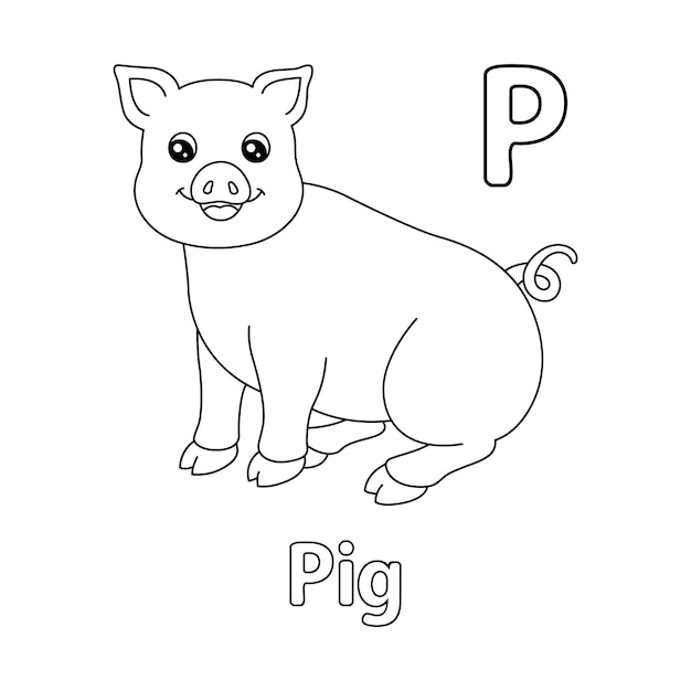 Premium vector smiling pig alphabet abc coloring page p