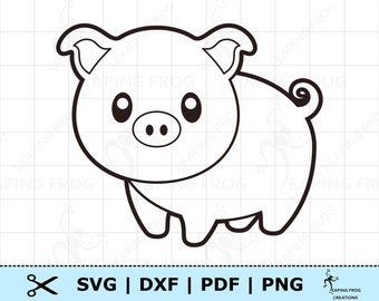 Cute pig svg png dxf pdf cricut cut files silhouette pig coloring page svg pig outline svg piggy clipart baby piglet stencil