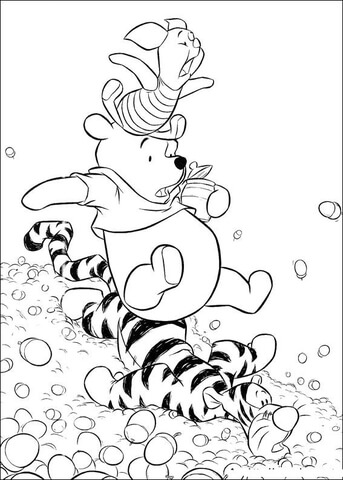 Piglet pooh and tigger are sliding together coloring page free printable coloring pages