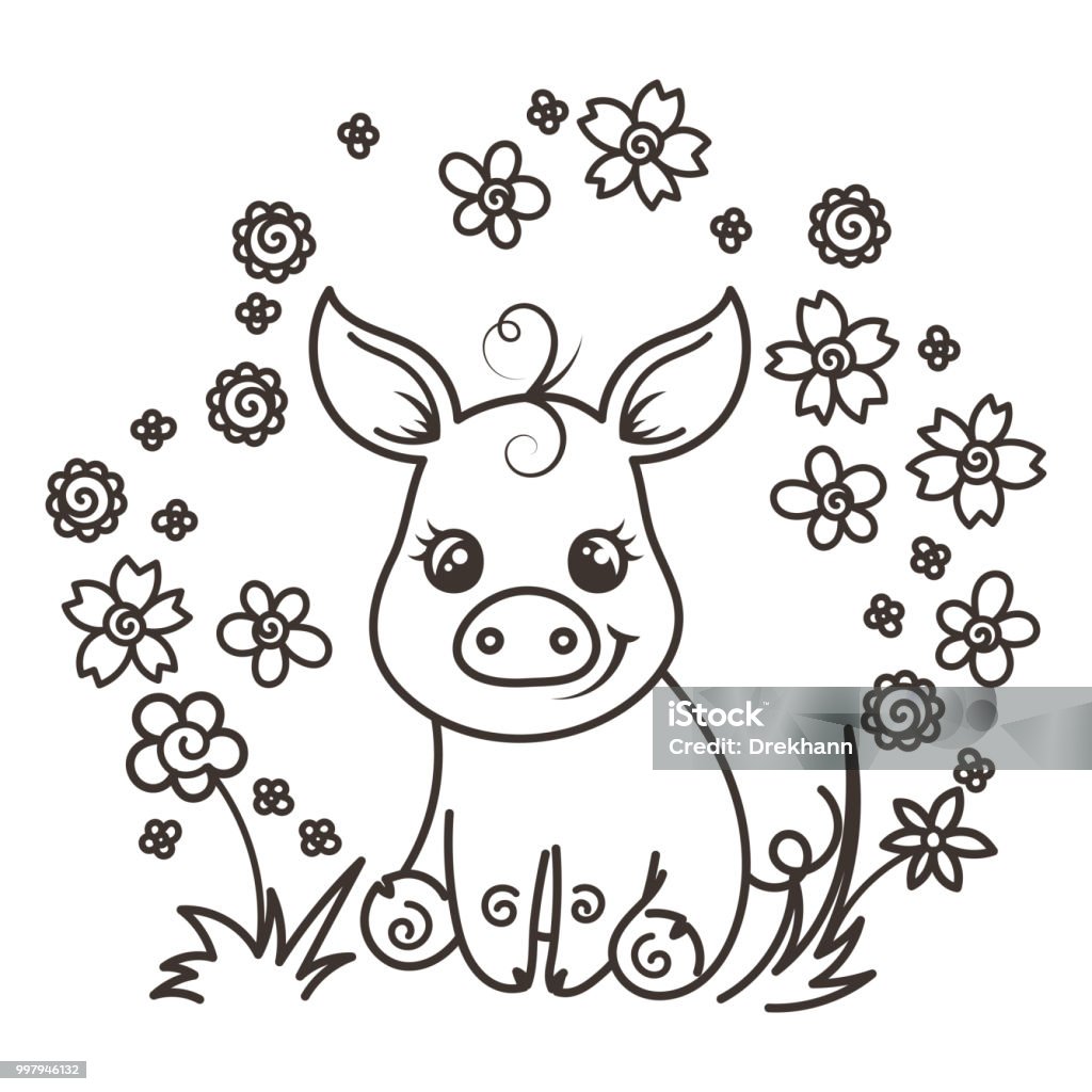 Cute cartoon baby pigs in love stock illustration