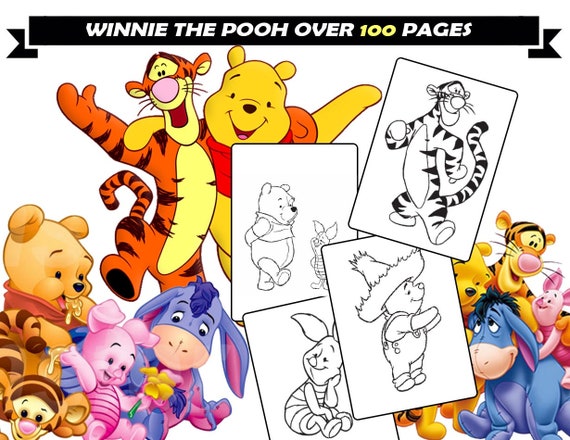 Winnie the pooh coloring book for kids piglet tiger eeyore owl cartoon coloring pages for children instant download coloring book girl