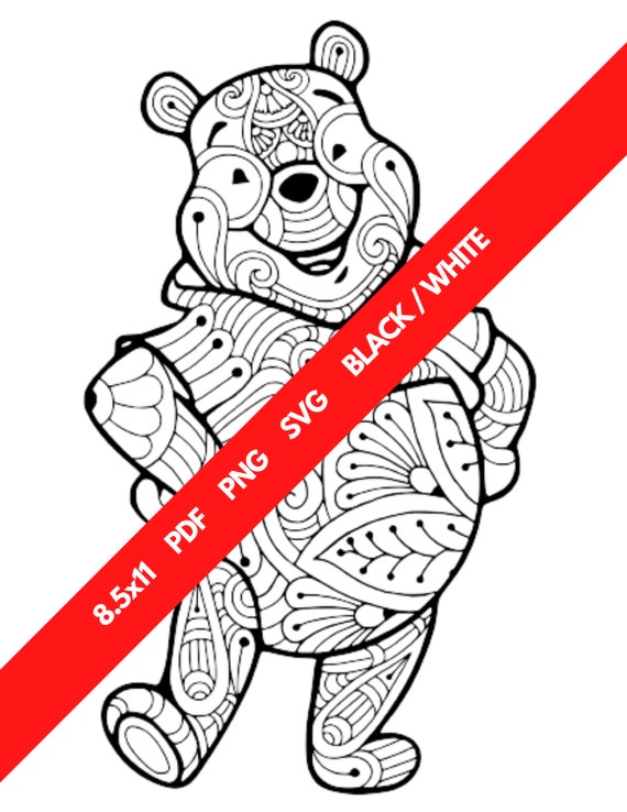 Winnie the pooh tigger piglet mandala zentangle digital s svg png pdf cartoon coloring book adult