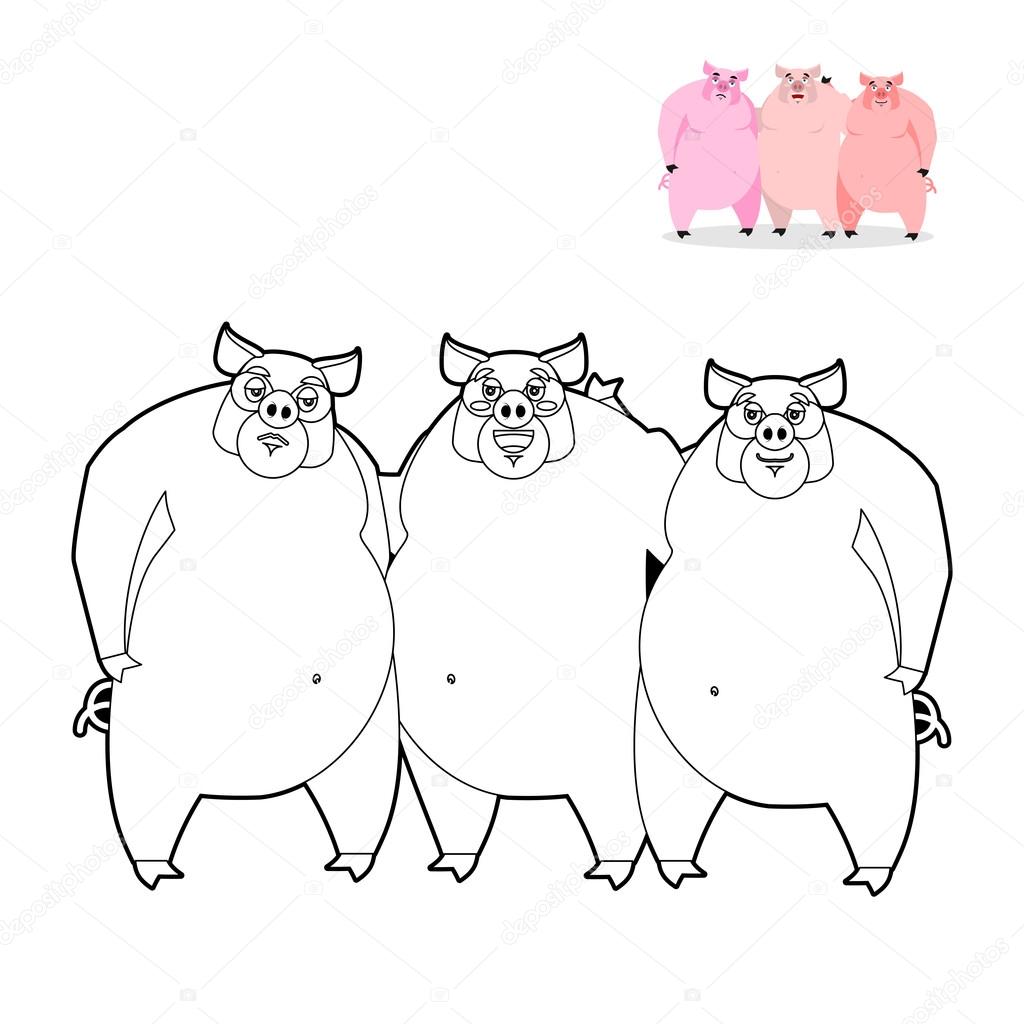 Pig coloring book three little pigs in linear style funny f stock vector by popaukropa