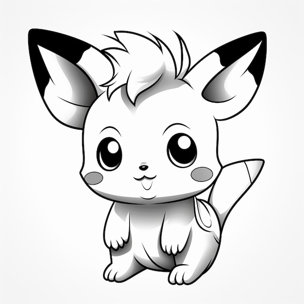 Premium ai image pika kids activities hand drawn flat coloring book kawaii line art