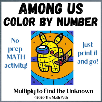 Among us pikachu multiply to find the unknown color by number by math path