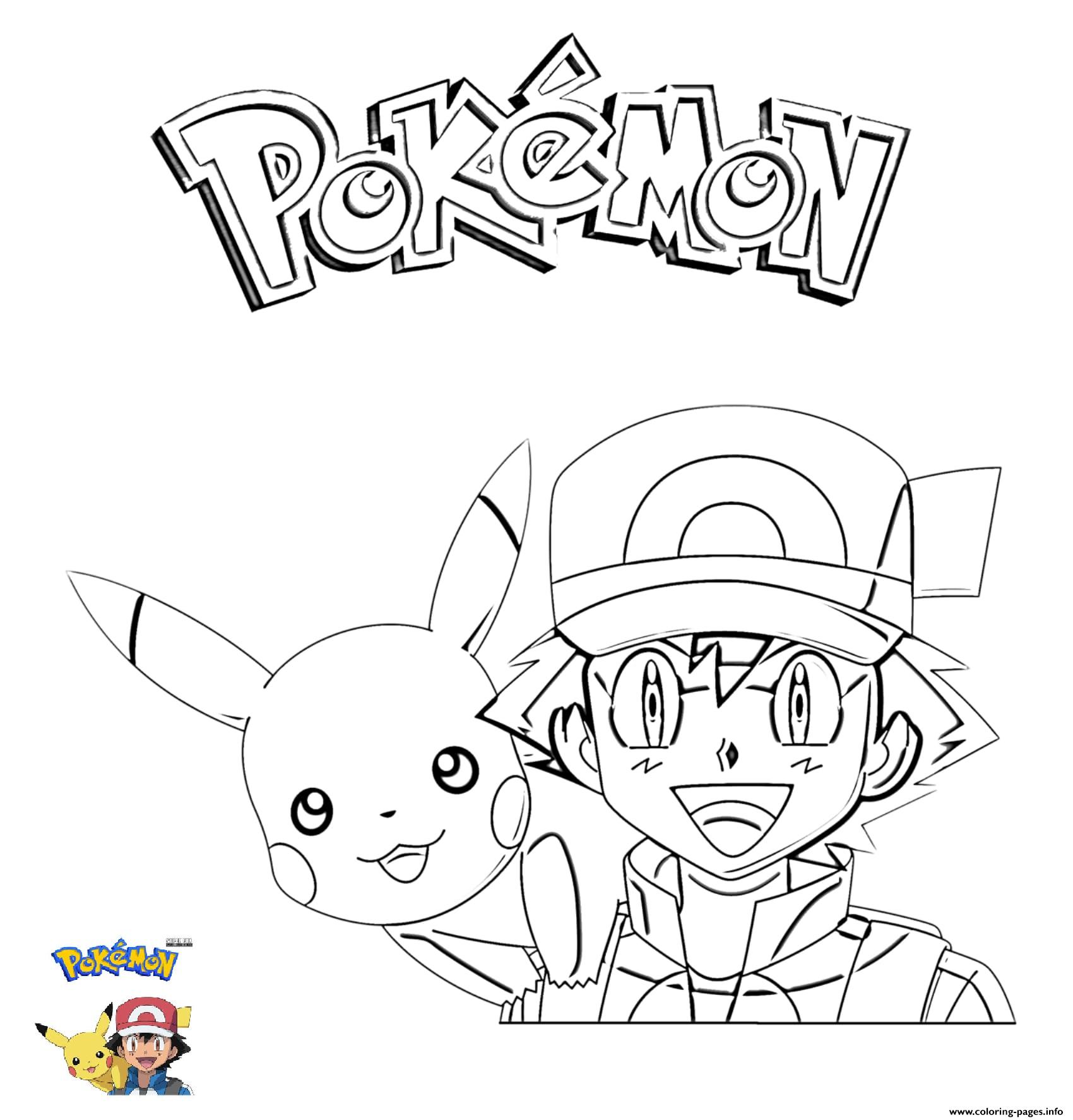 Ash and pikachu pokemon coloring page printable