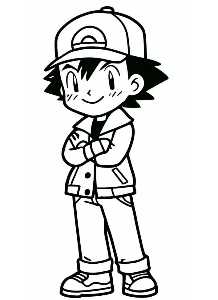 Adorable ash ketchum coloring page