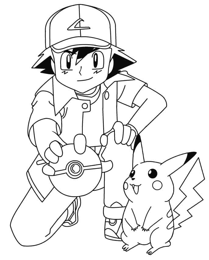 Ash ketchum and pikachu image coloring page