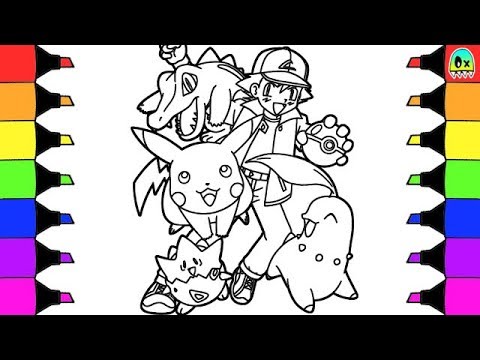 Ash pikachu and pokemon friends coloring book pages i fun colouring videos for kids