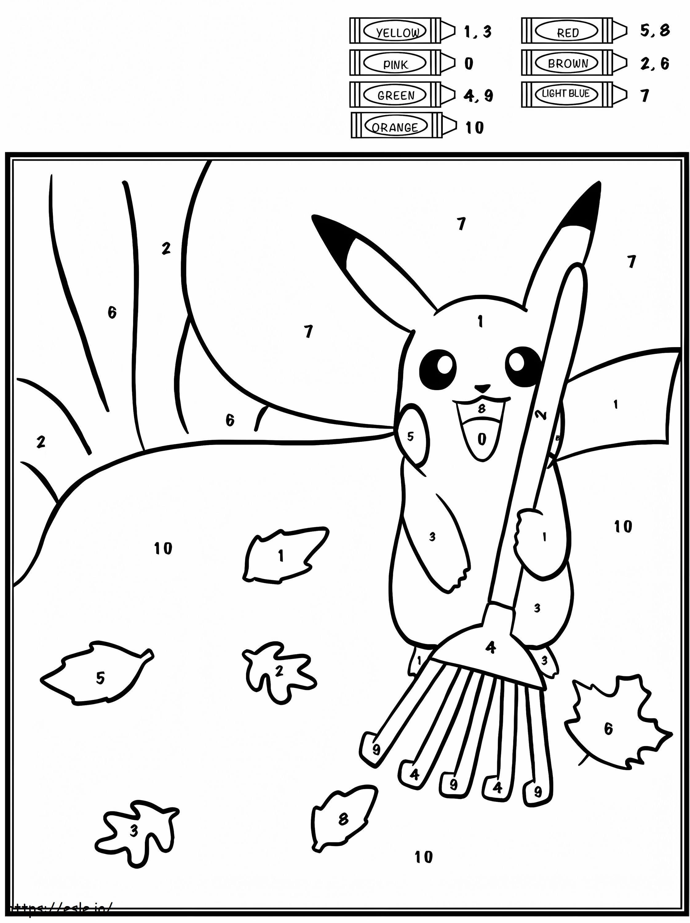 Pokemon pikachu color by number coloring page