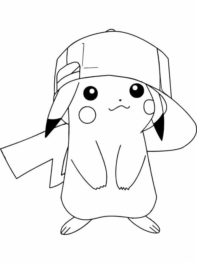Pikachu in a cap coloring page