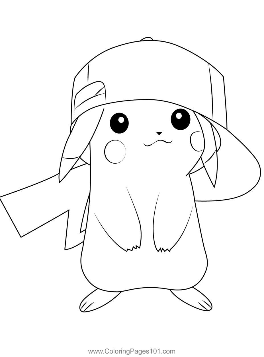 Hat with pikachu coloring page for kids