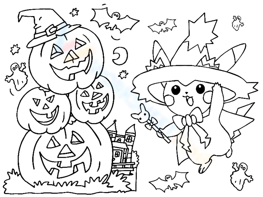 Pikachu witch halloween worksheet