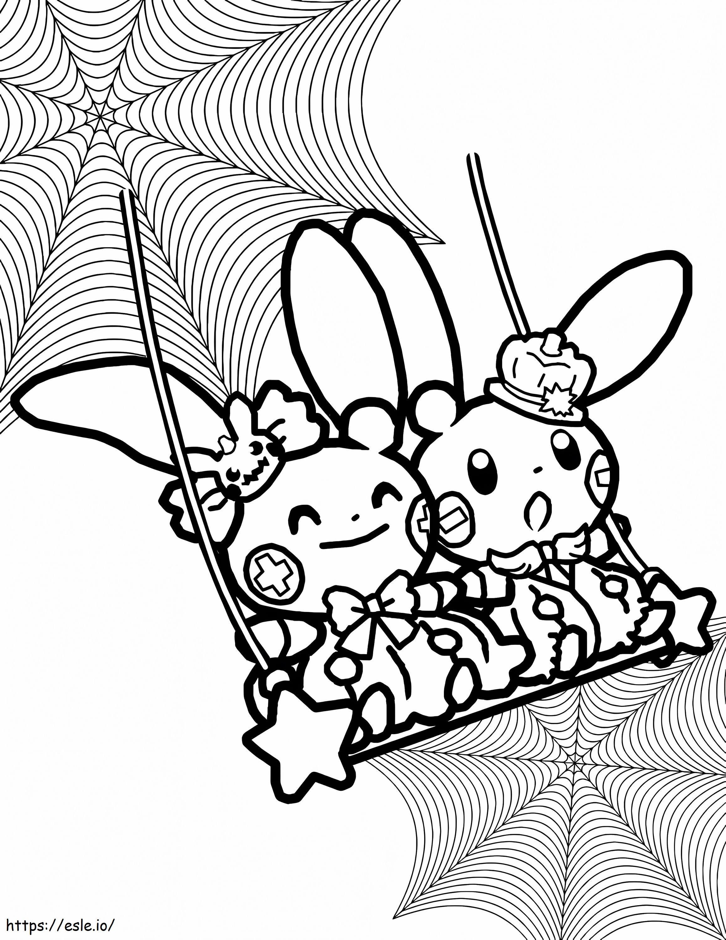 Cute pokemon on halloween coloring page