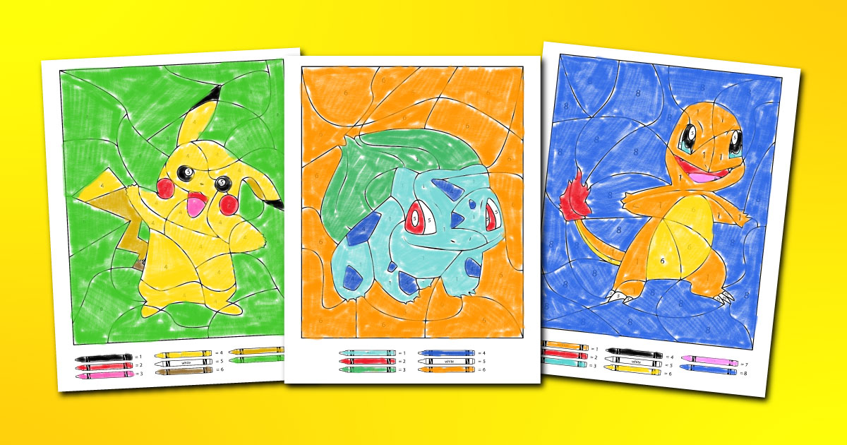 Free pokemon color by number printable worksheets