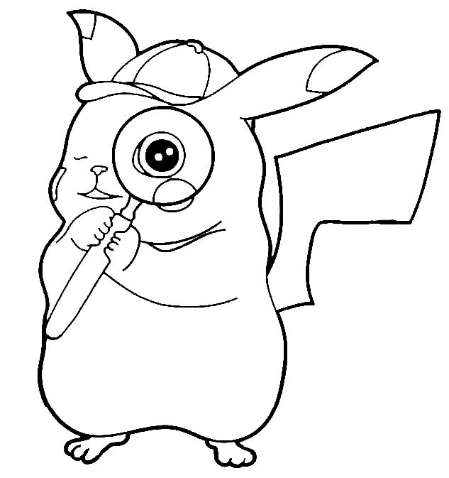 Dibujo para colorear del lindo detective pikachu
