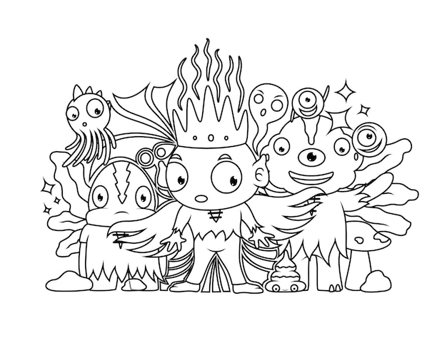 Premium vector coloring book pages for kids cute cartoon monster collection