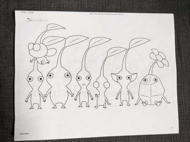 My mom printed out some pikmin colouring pages for me to do and im losing my mind with this bald purple pikmin ðalso wheres the reds nose rpikmin