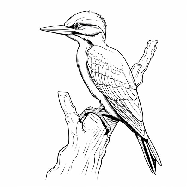 Premium ai image pileated woodpecker cute drawing cute cute coloring book kawaii line art