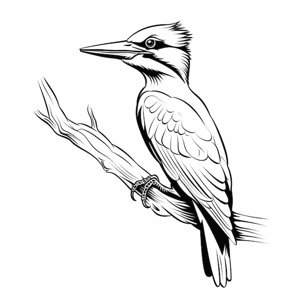Premium ai image pileated woodpecker cute drawing hand drawn flat coloring book kawaii line art